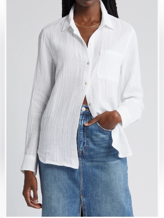 Rails Tops - Rails Ellis Organic Cotton Gauze Button Up Shirt White Long Sleeve Women’s L